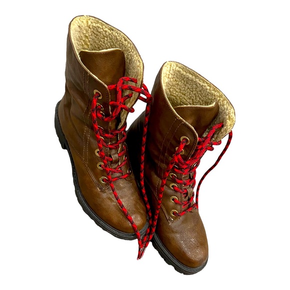 Bar III Shoes - Bar III Brown Mid-Calf Brown Size 8 with Red Laces Hiking/Combat Boots